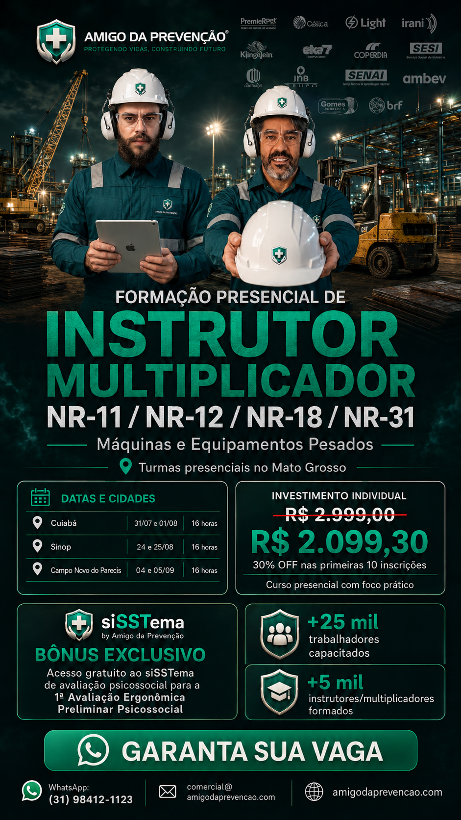Cartaz da formação NR-11 / 12 / 18 / 31 — Instrutor Máquinas e Equipamentos Pesados